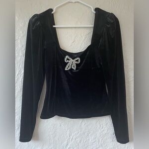 Rachel Zoe Top Womens XS Black Velvet Coquette Fairy Whimsigoth Cropped Evening